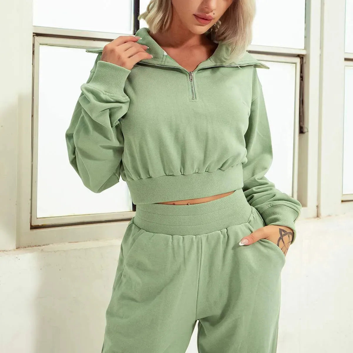 Fashion Zipper Wide Neck Long Sleeve Sweater Women's Sports - Bellarte Enchanté Fashion Zipper Wide Neck Long Sleeve Sweater Women's Sports